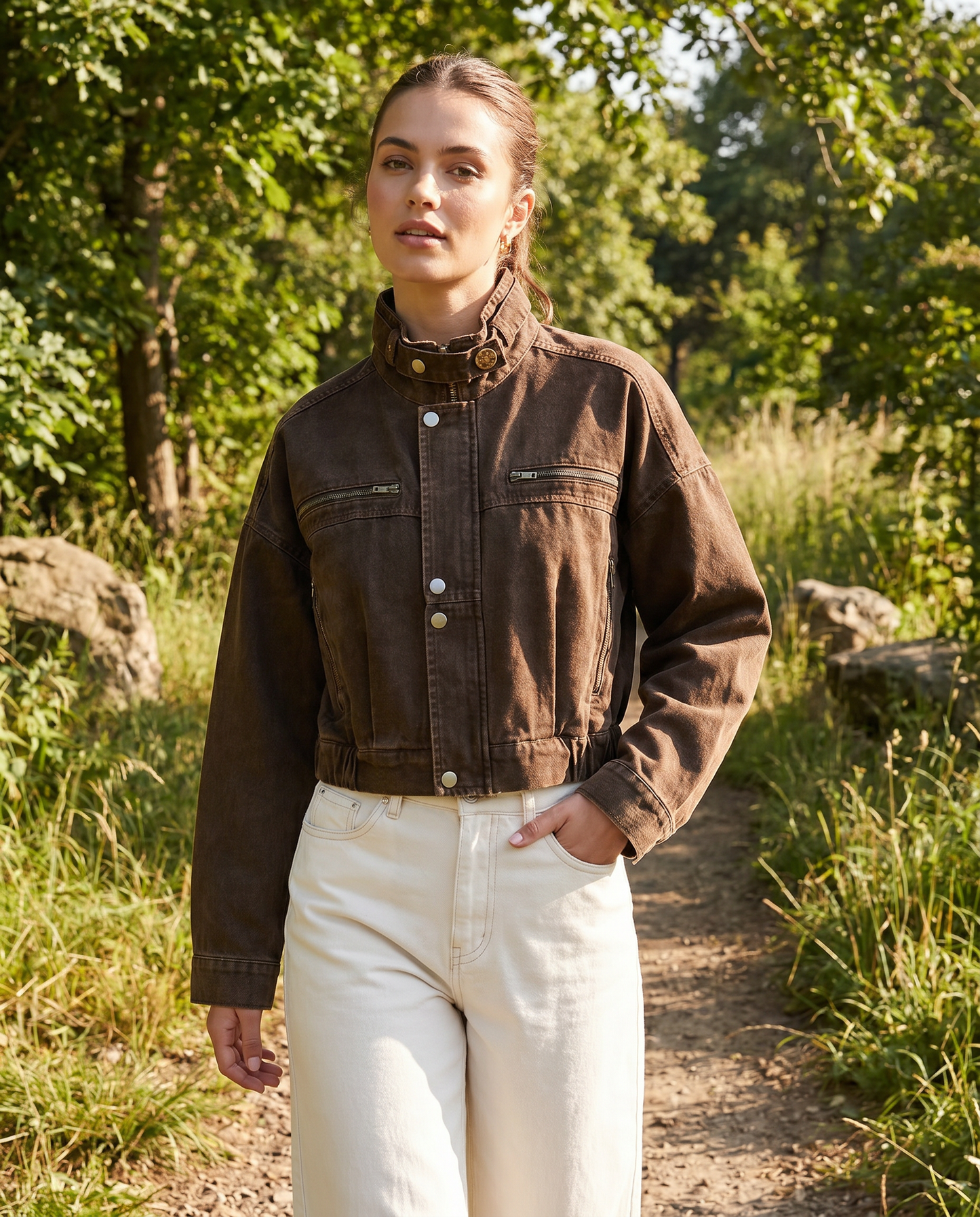 Noéline | Women's Cropped Zip Denim Jacket