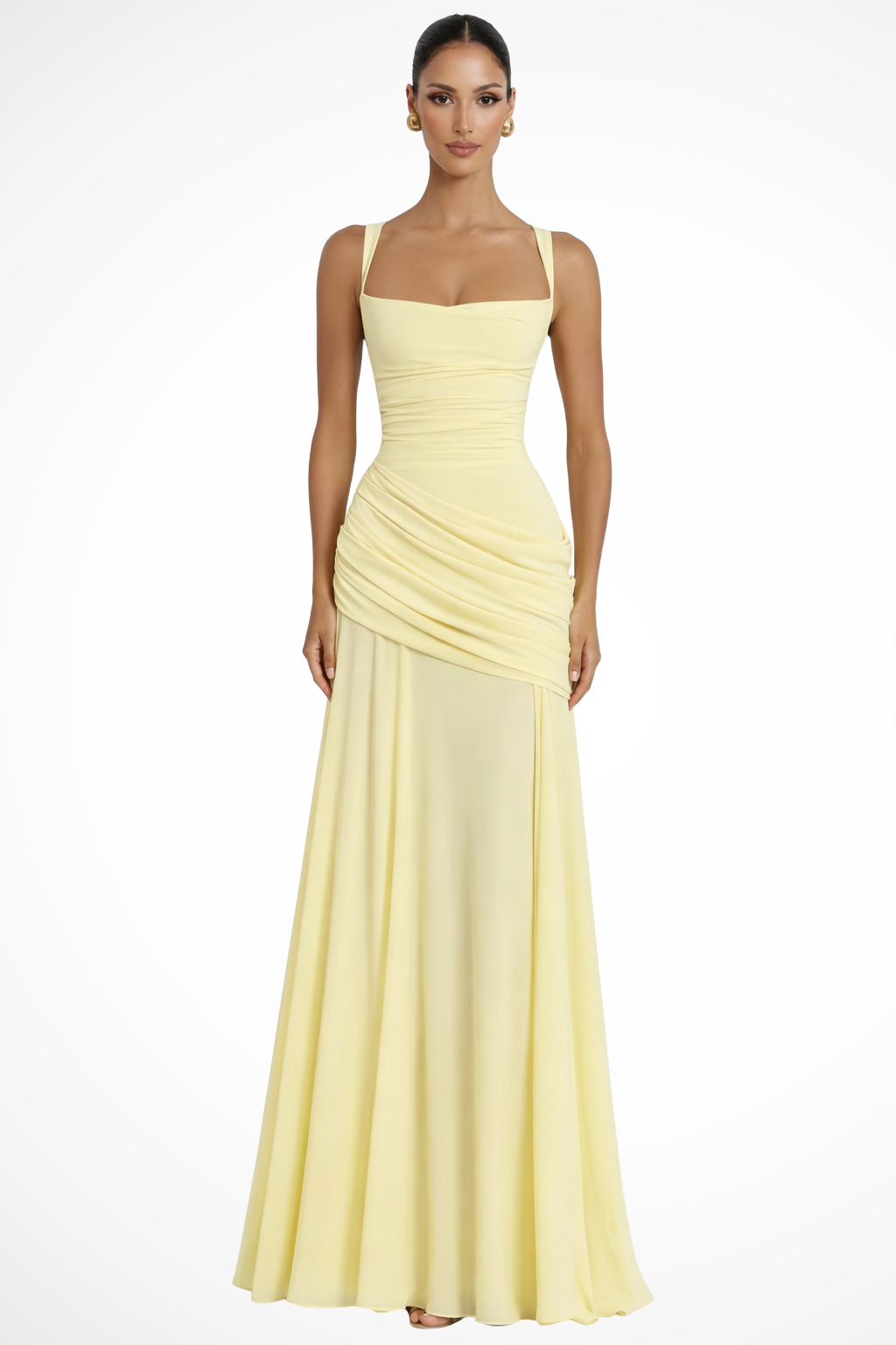 Aurélie | Elegant Ruched Square Neck Maxi Dress