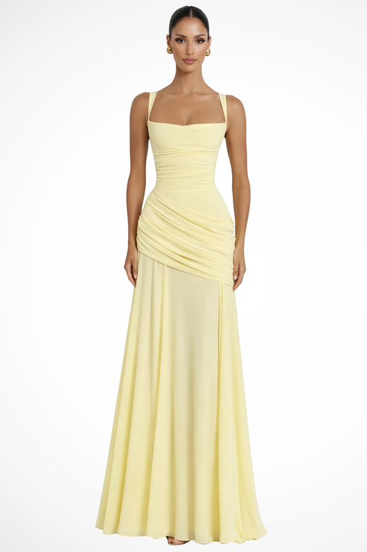 Aurélie | Elegant Ruched Square Neck Maxi Dress