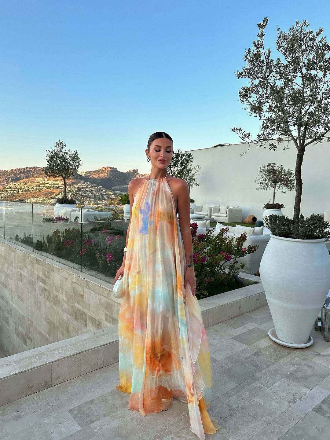 Celestia | Watercolor Floral Halter Maxi Dress