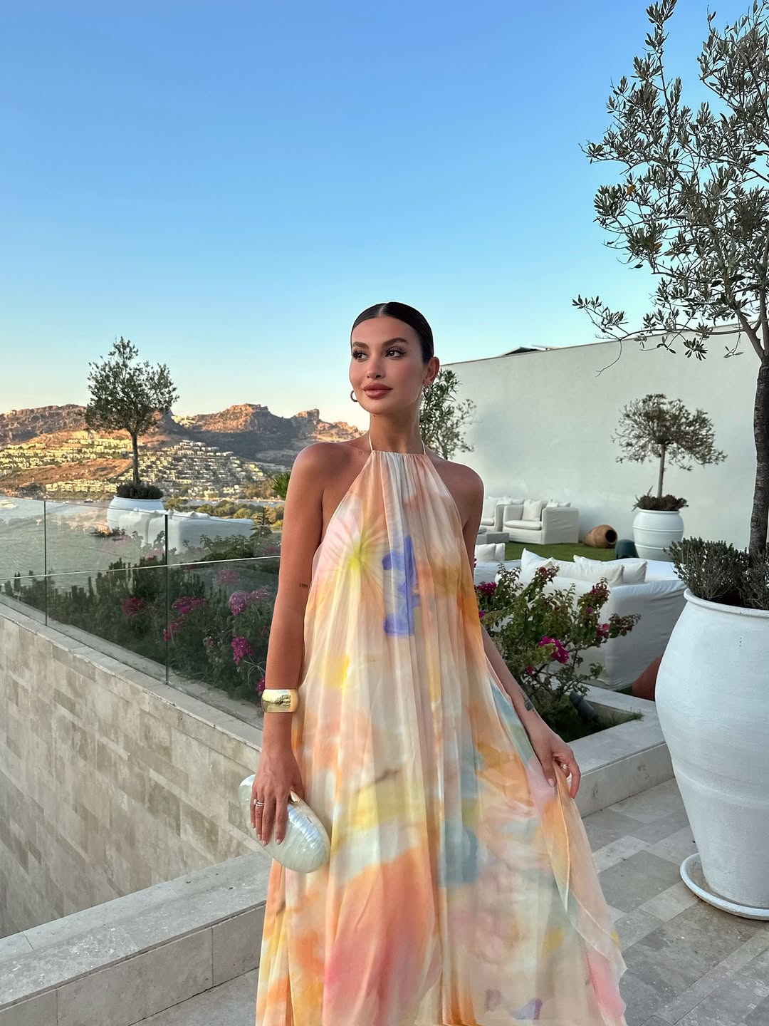 Celestia | Watercolor Floral Halter Maxi Dress