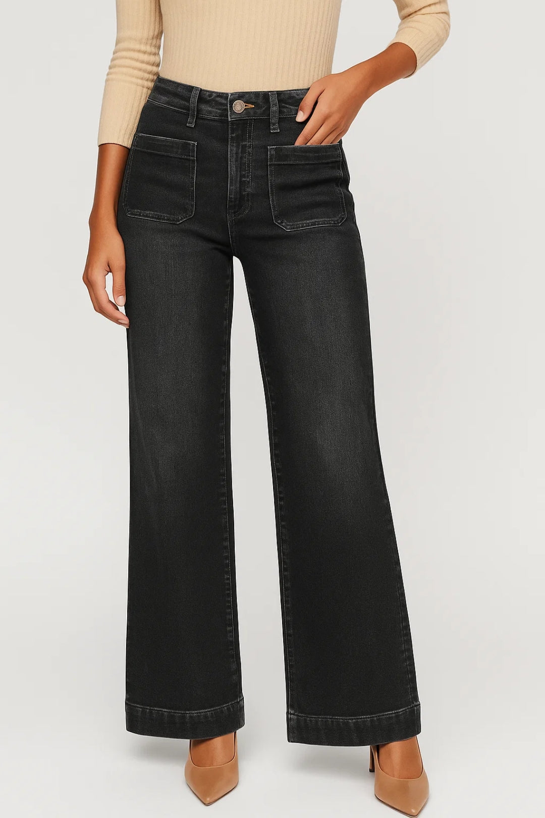 Women's High-Waisted Wide-Leg Jeans with Patch Pockets