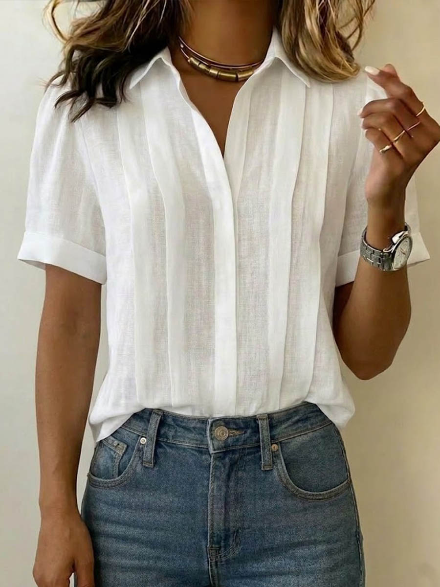 Valessia | Women's Pleated Collared Blouse