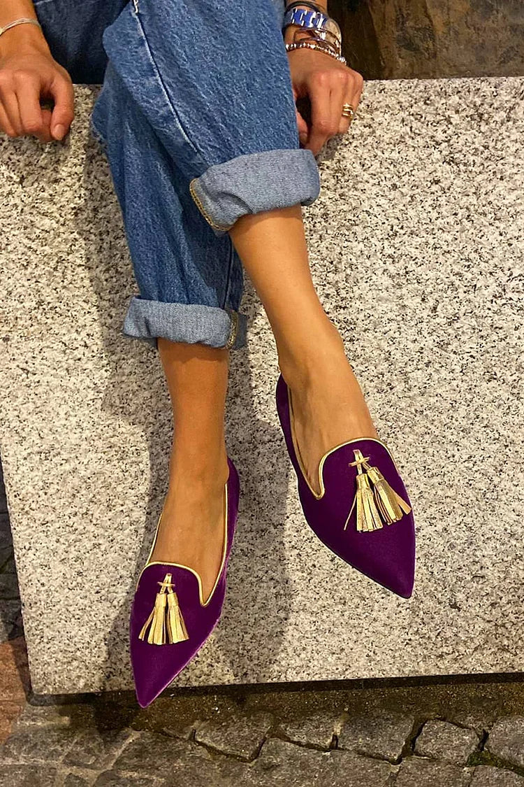 Veloria | Women's Pointed Toe Tassel Loafers