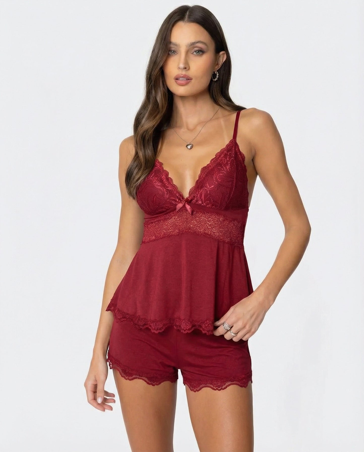 Vivienne | Lace Trim Cami & Shorts Set