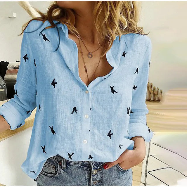 Céloria | Women's Bird Print Button Blouse