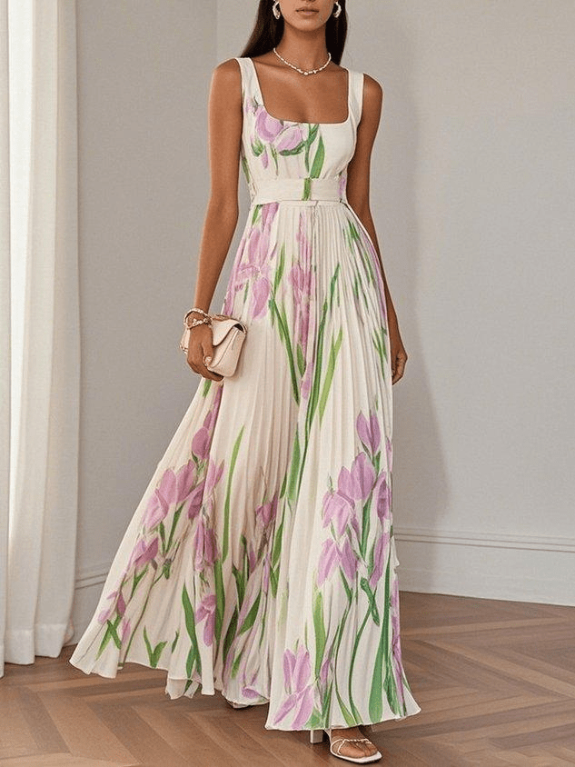 Eliana | Women's Floral Chiffon Pleated Party Maxi Dress