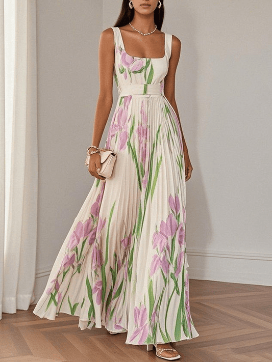 Eliana | Women's Floral Chiffon Pleated Party Maxi Dress