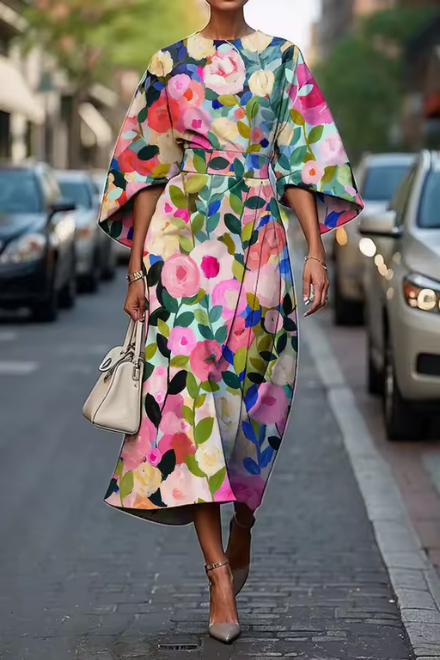 Élodie | Elegant Floral Midi Dress