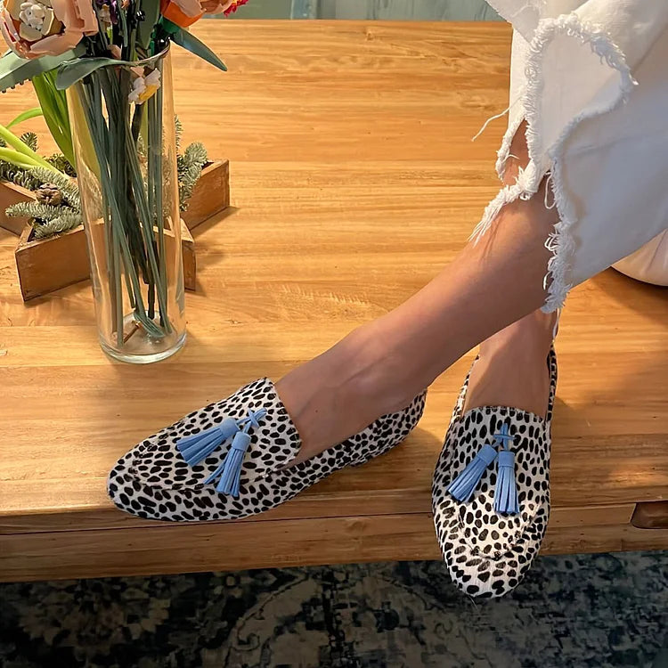 Savelle | Women's Leopard Print Tassel Loafers