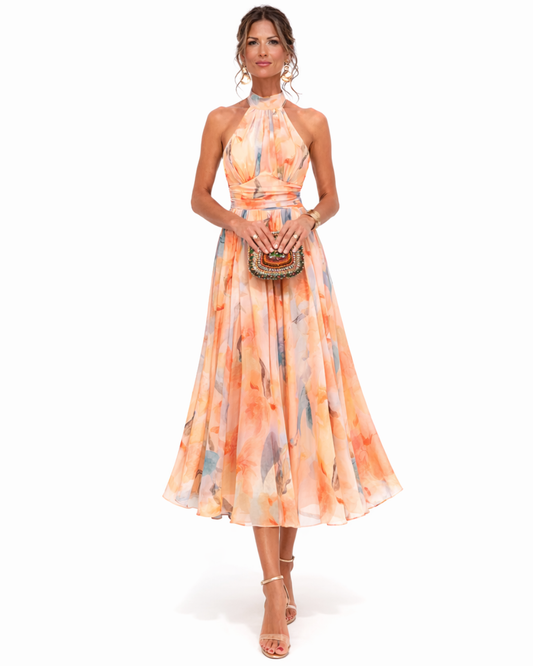 Selene | Halter Neck Printed Maxi Dress