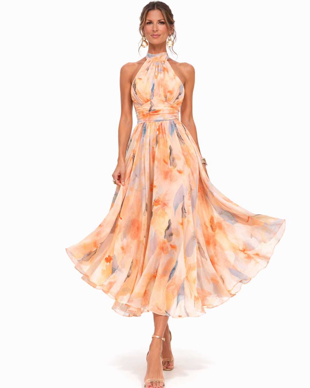 Selene | Halter Neck Printed Maxi Dress