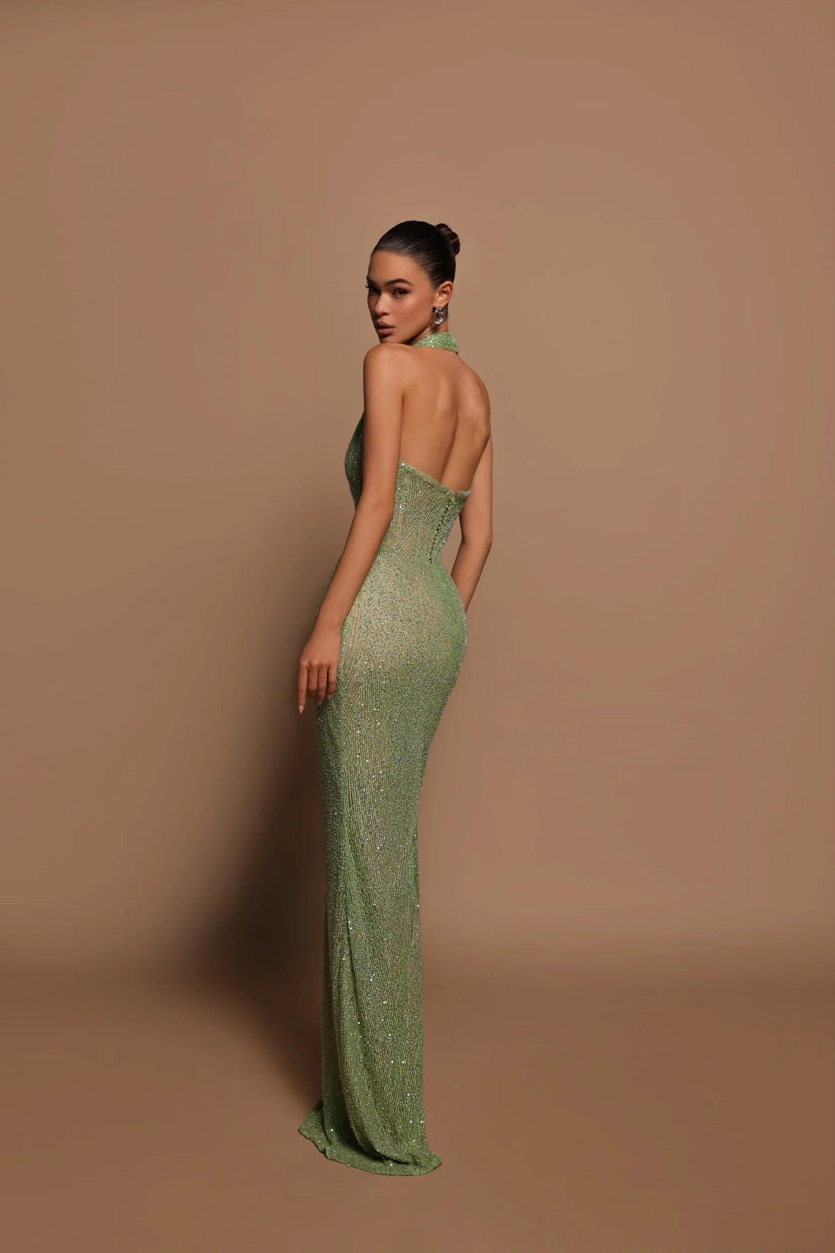Celeste | Women's Glitter Halter Neck Fitted Maxi Party Dress