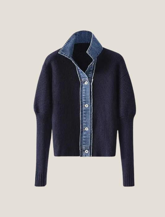 Célestia | Women's Collared Contrast Knit Cardigan