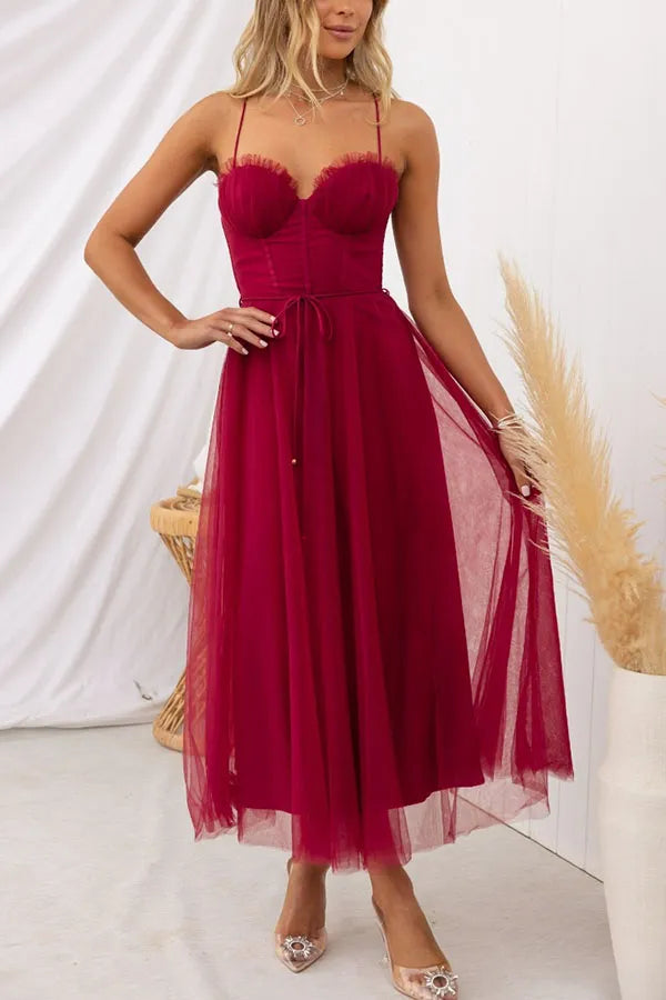 Lucienne | Women's Corset Tulle Party Midi Dress