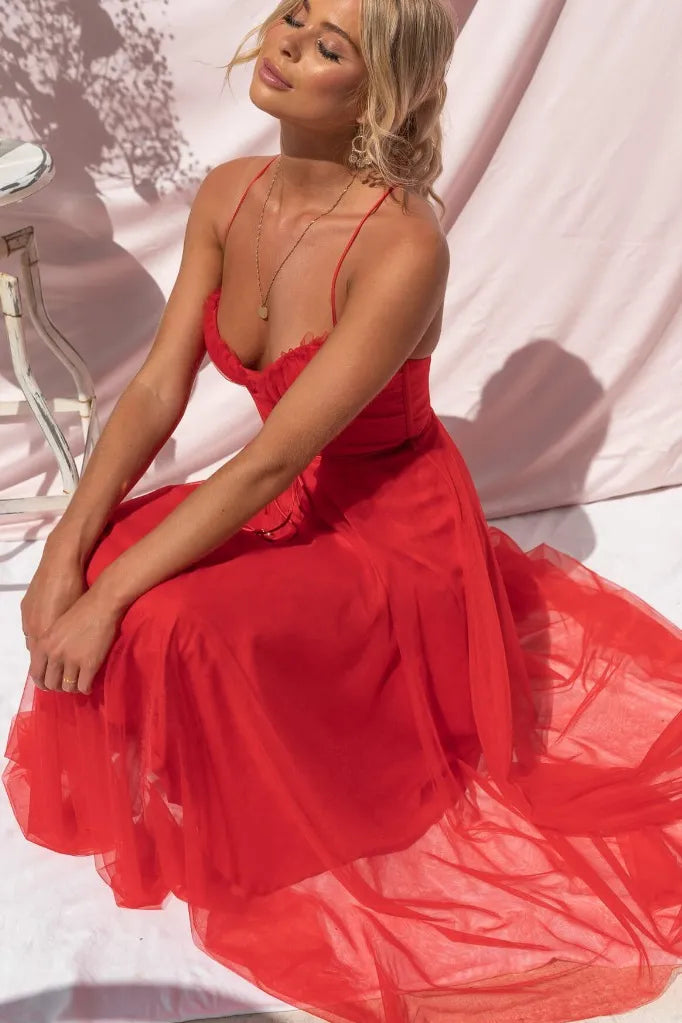 Lucienne | Women's Corset Tulle Party Midi Dress