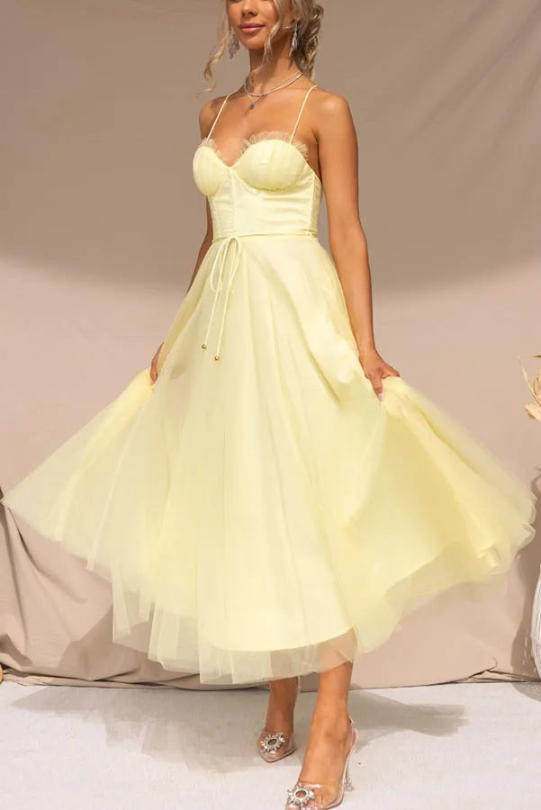 Lucienne | Women's Corset Tulle Party Midi Dress