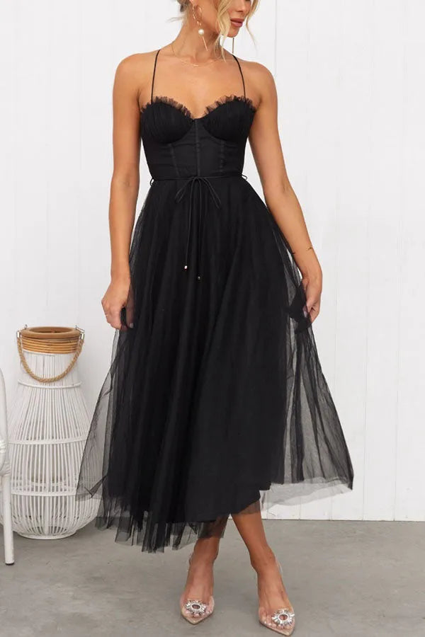 Lucienne | Women's Corset Tulle Party Midi Dress