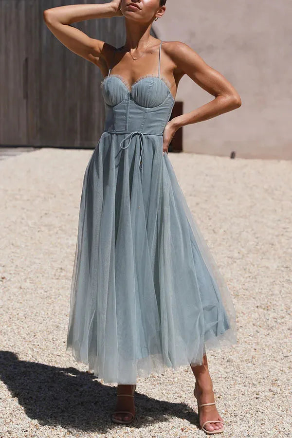 Lucienne | Women's Corset Tulle Party Midi Dress