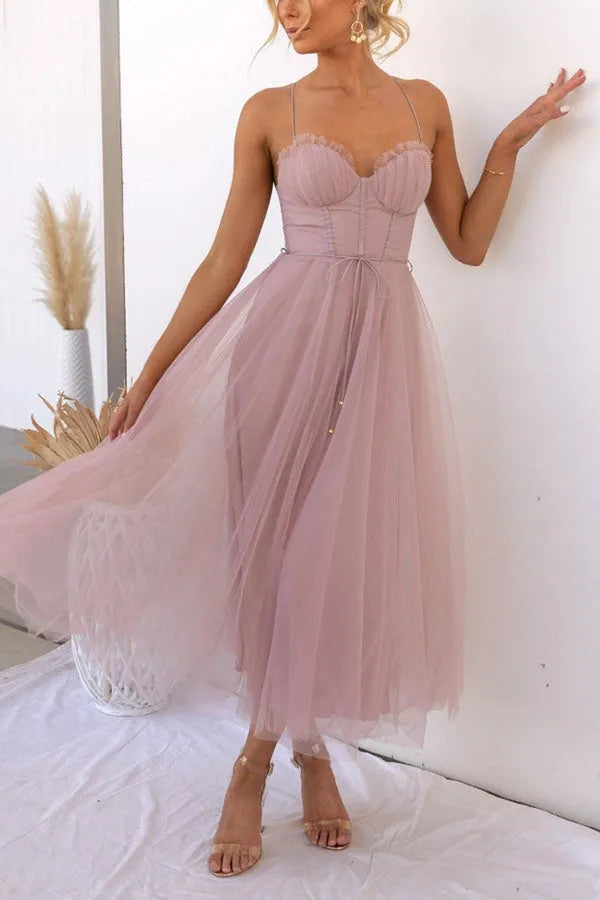 Lucienne | Women's Corset Tulle Party Midi Dress