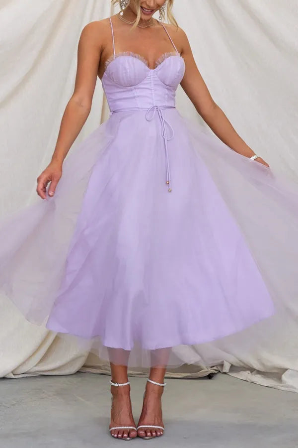 Lucienne | Women's Corset Tulle Party Midi Dress