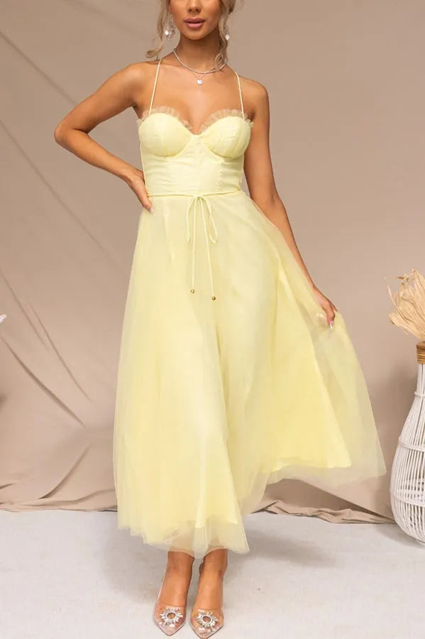 Lucienne | Women's Corset Tulle Party Midi Dress
