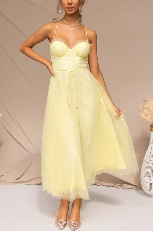 Lucienne | Women's Corset Tulle Party Midi Dress