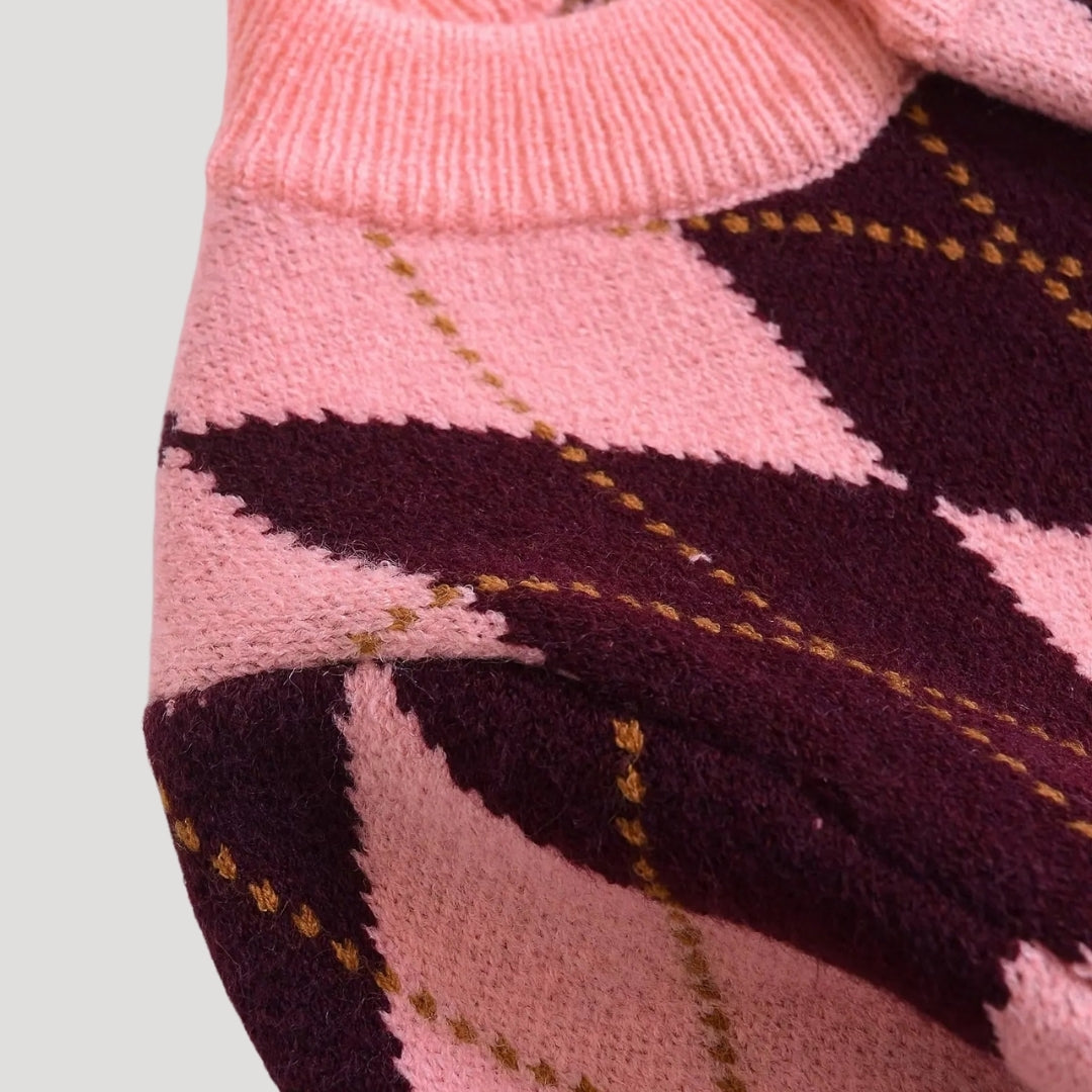 Women's Cropped Argyle Knit Cardigan
