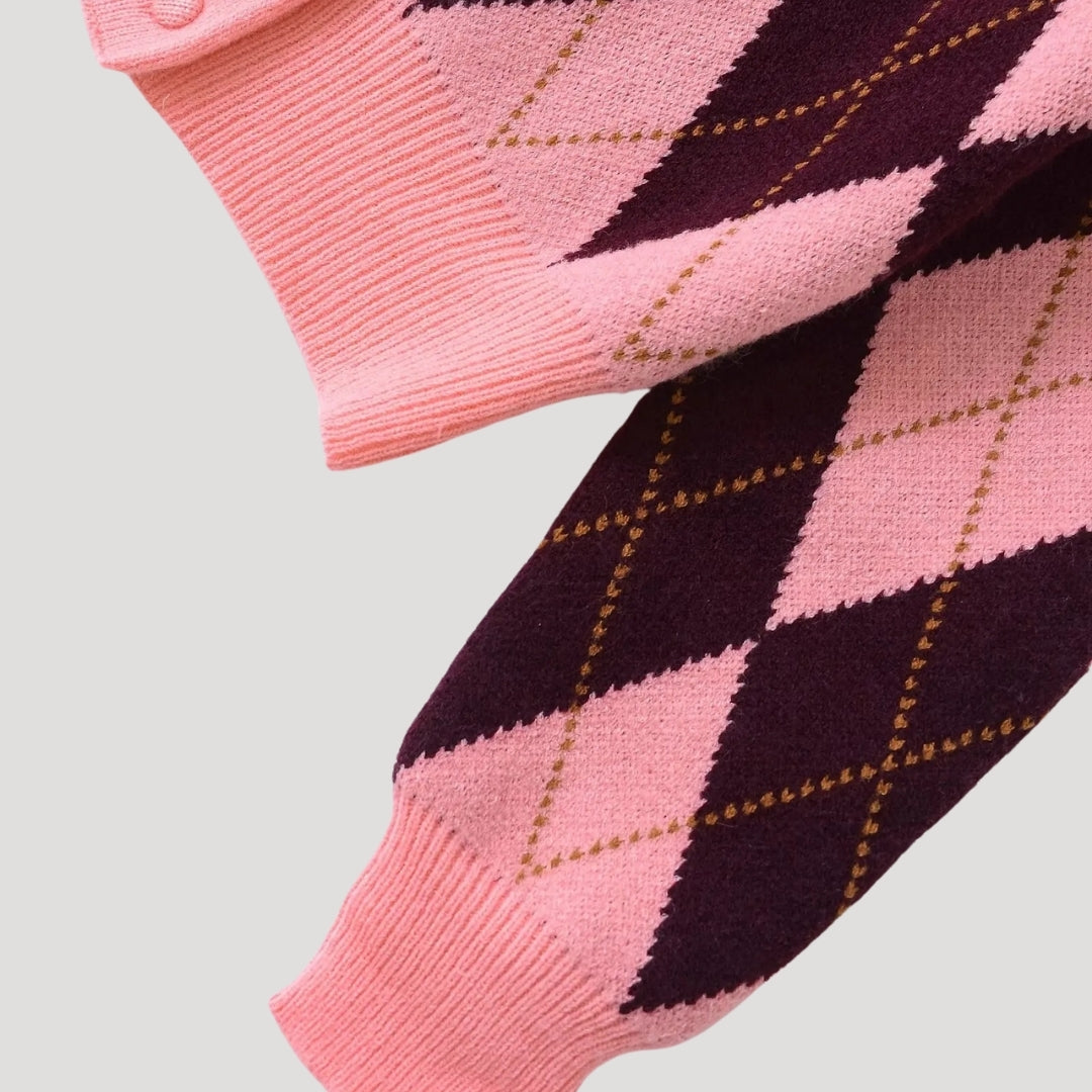Women's Cropped Argyle Knit Cardigan