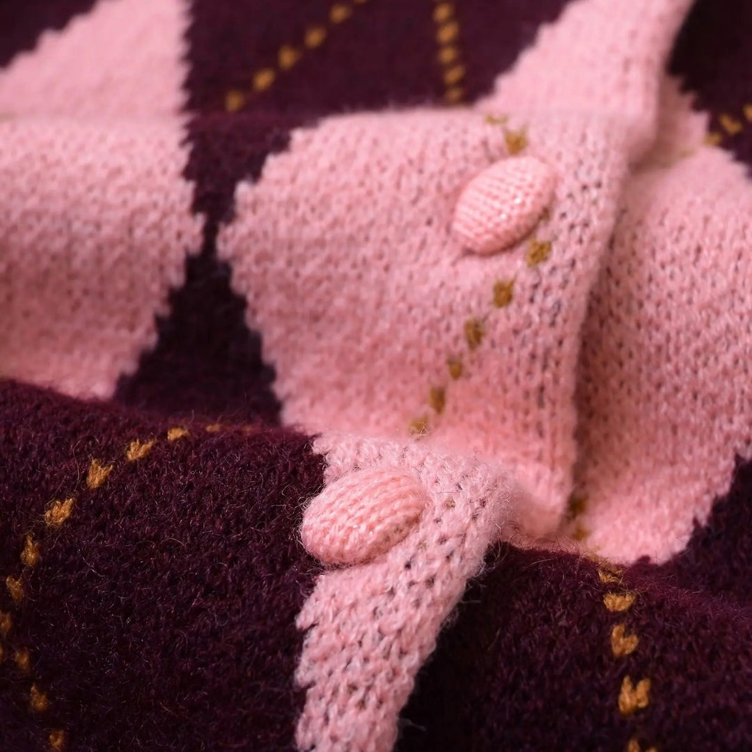Women's Cropped Argyle Knit Cardigan