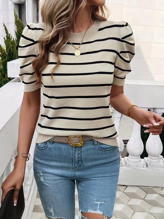 Soreia | Women's Striped Puff Sleeve Top