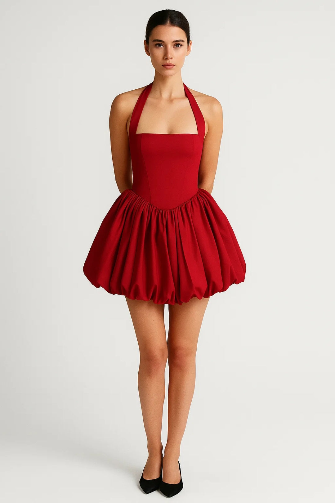 Odette | Red Halterneck Christmas Party Mini Dress