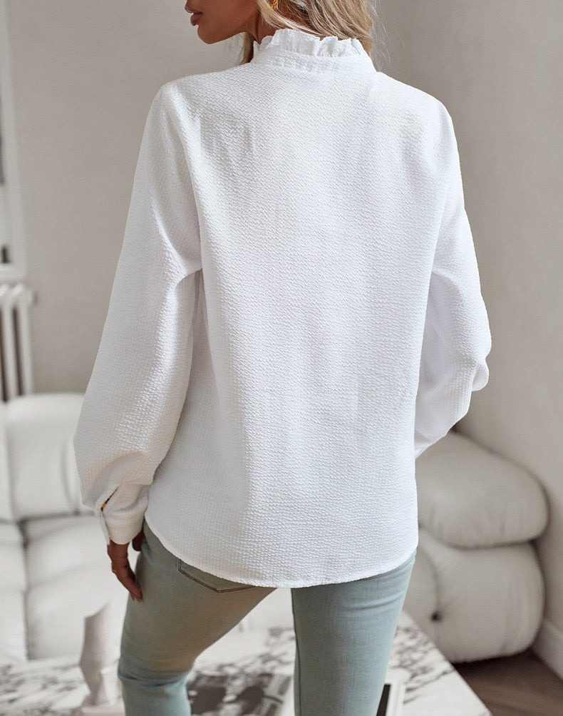Roseline | Women's Ruffle Front Button-Up Blouse