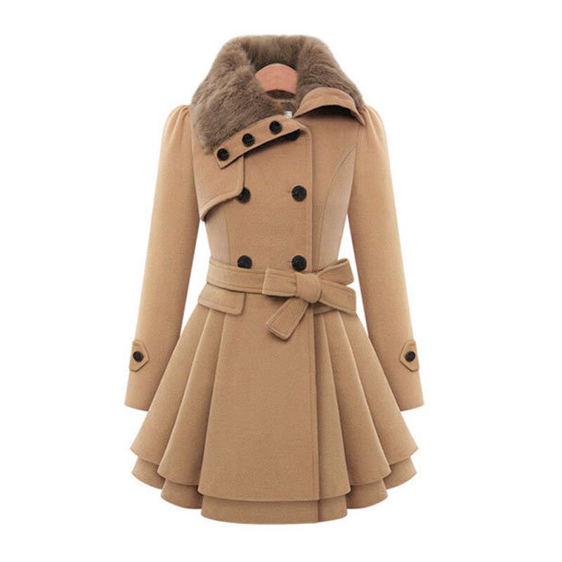 Celeste | Women’s Faux Fur Collar Belted Wool-Blend Jacket