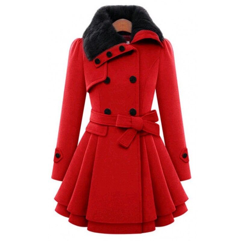 Celeste | Women’s Faux Fur Collar Belted Wool-Blend Jacket