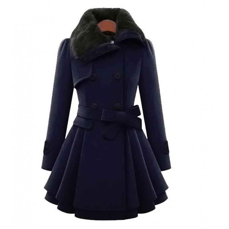 Celeste | Women’s Faux Fur Collar Belted Wool-Blend Jacket