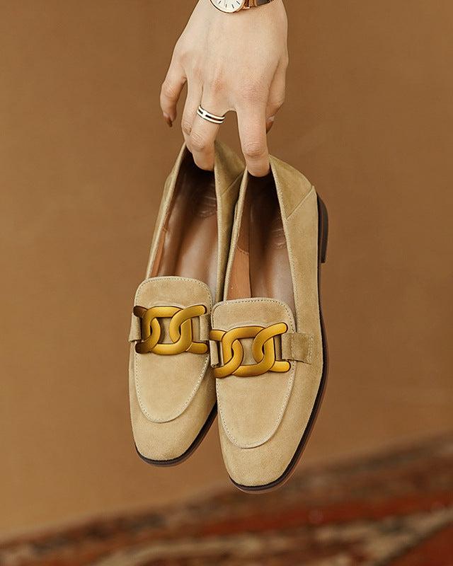 Corinne | Women's Suede Loafers with Gold Chain