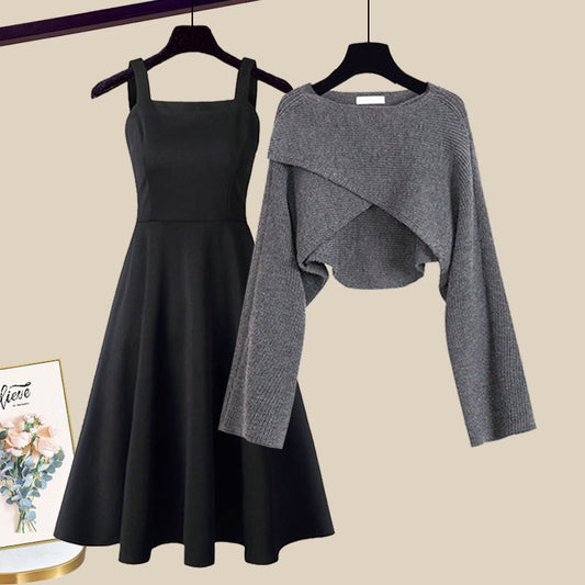 Elowyn | Women's Midi Dress & Cropped Cardigan Set