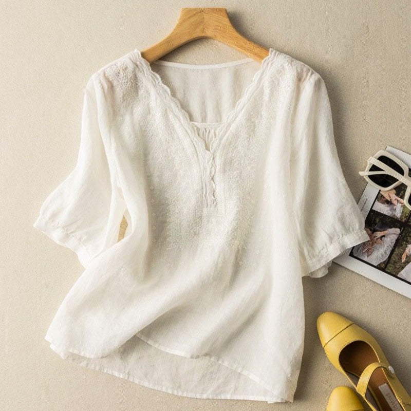 Célestine | Women's Embroidered V-Neck Blouse