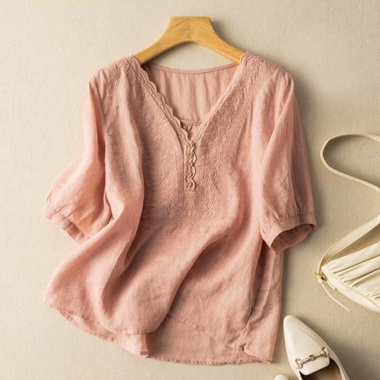 Célestine | Women's Embroidered V-Neck Blouse