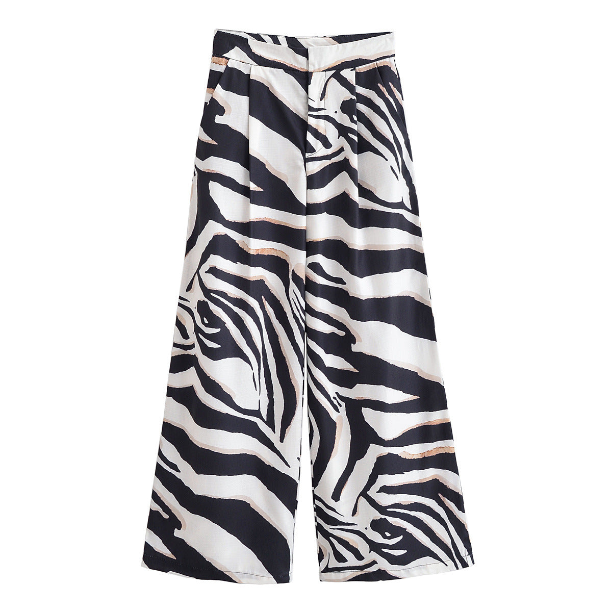 Valessia | Women's Satin Zebra Print Wide Leg Trousers