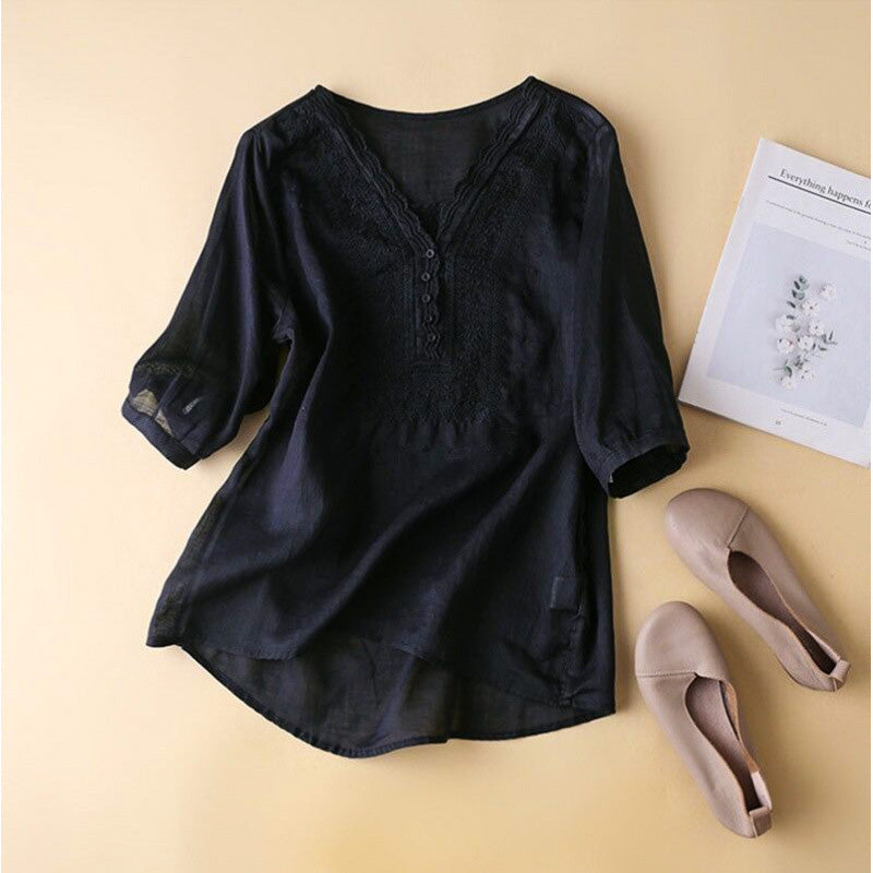 Célestine | Women's Embroidered V-Neck Blouse