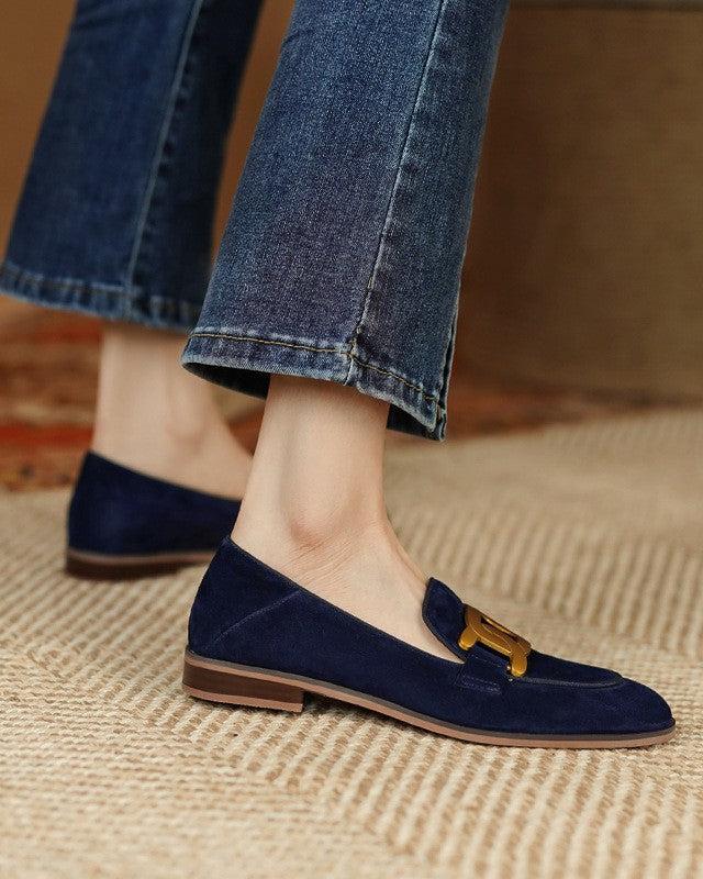 Corinne | Women's Suede Loafers with Gold Chain
