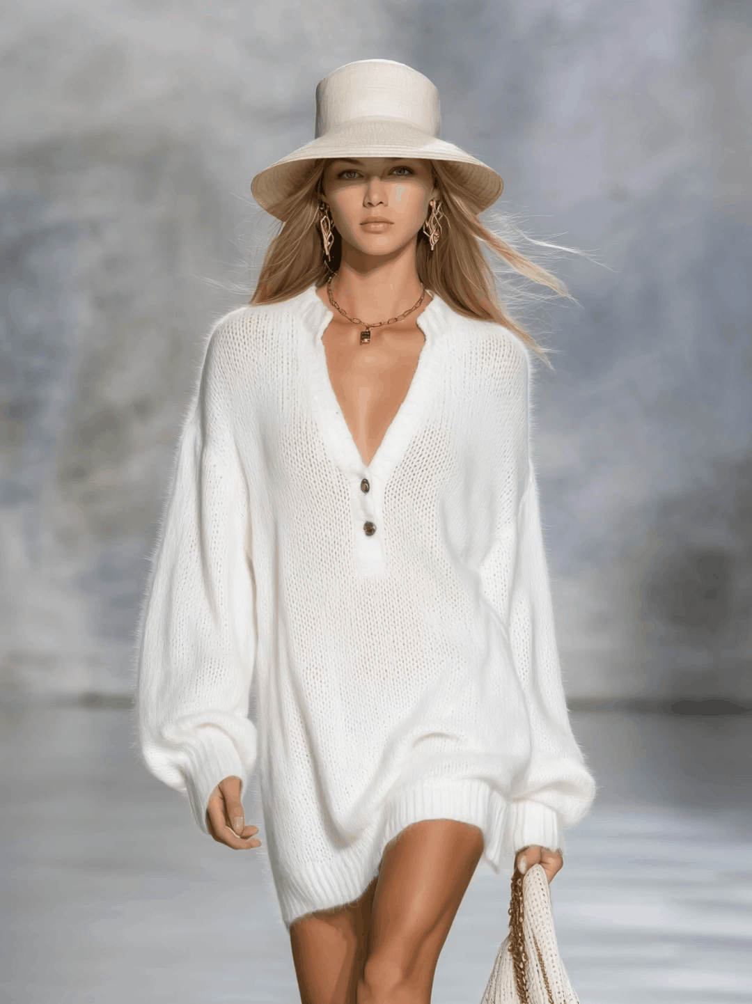 Elowen | Knitted V-Neck Button Mini Dress