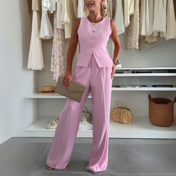 Alessia | Sleeveless Waistcoat & Straight Leg Trouser Set
