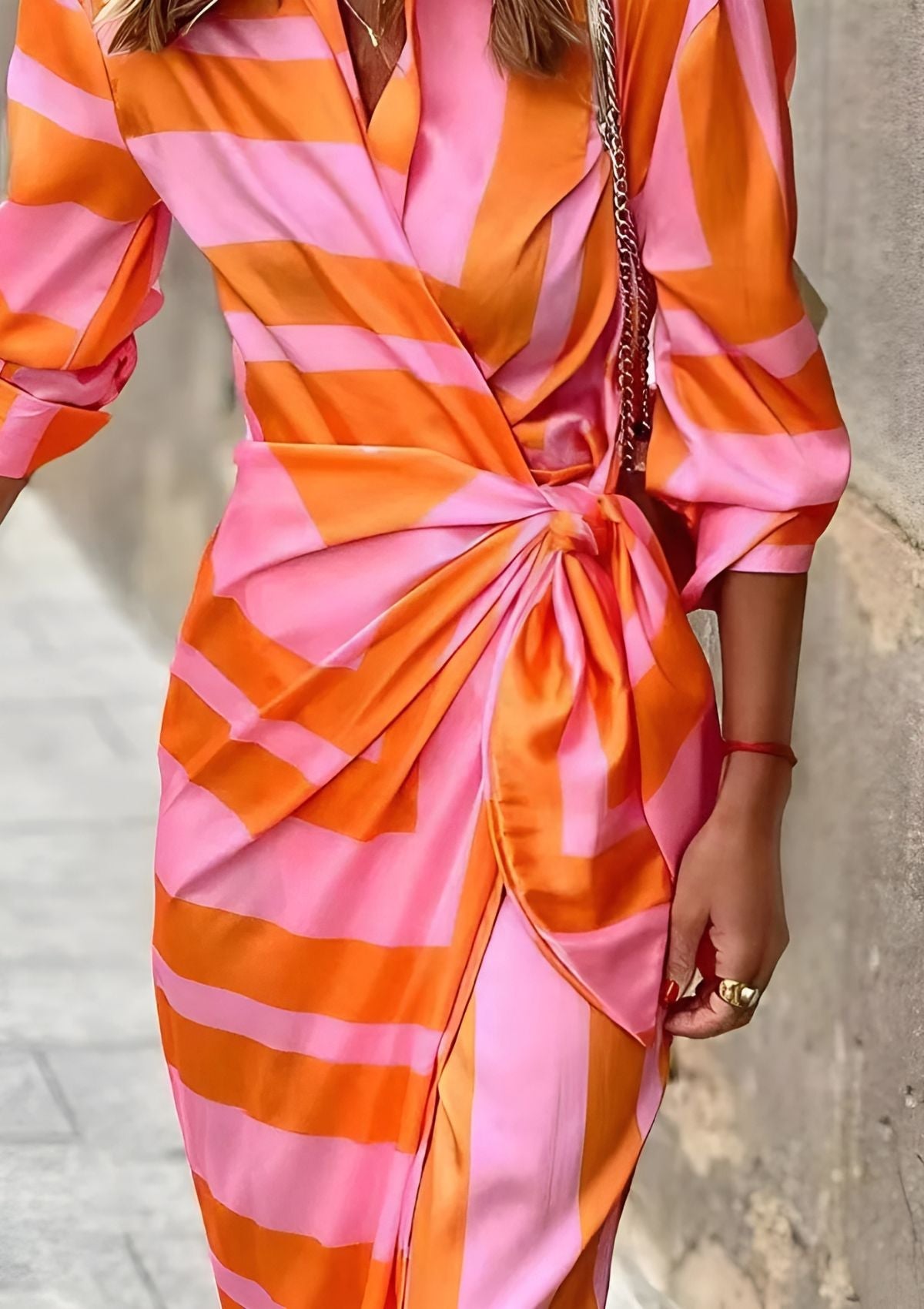 Marina | Striped Wrap Waist Dress