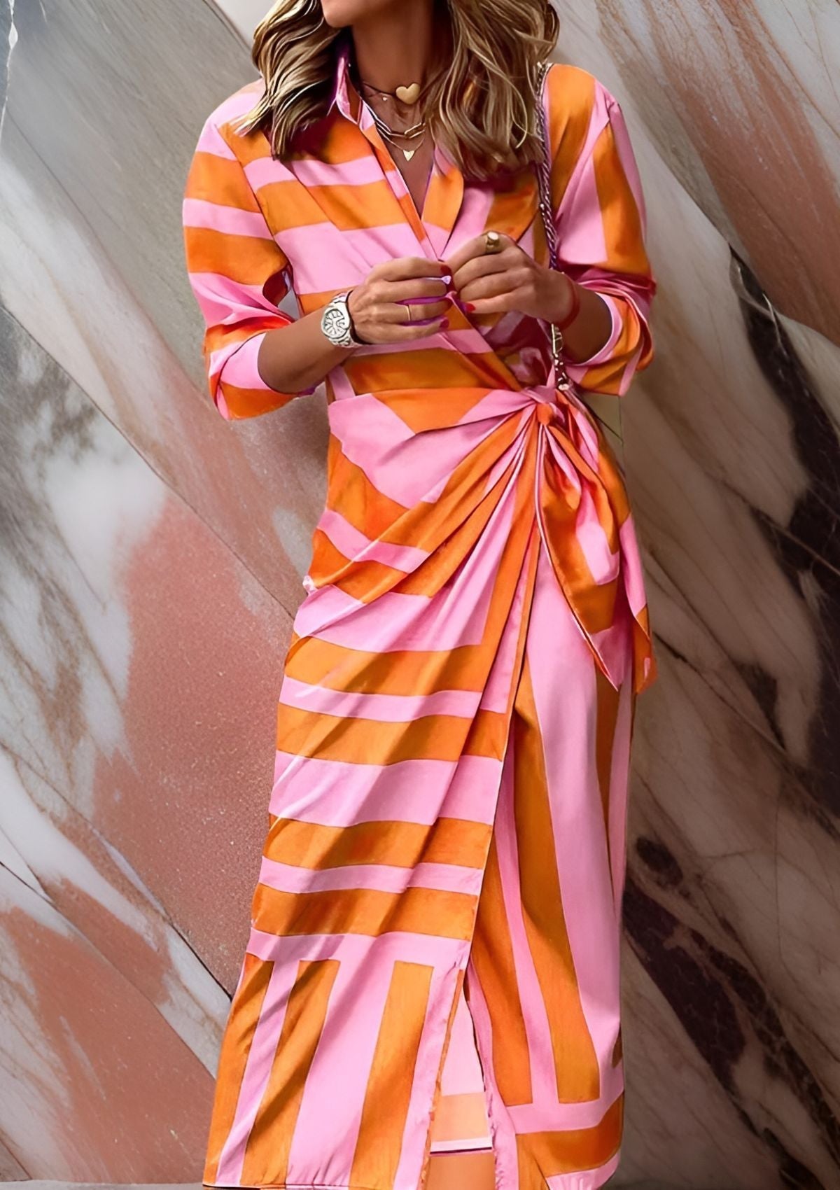 Marina | Striped Wrap Waist Dress