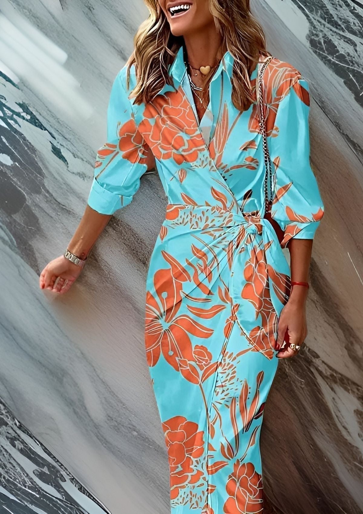 Marina | Striped Wrap Waist Dress