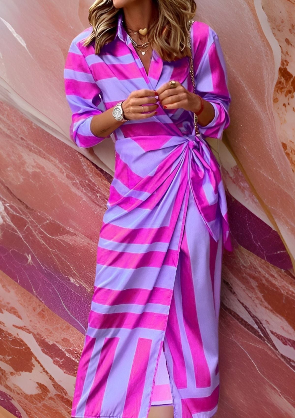 Marina | Striped Wrap Waist Dress