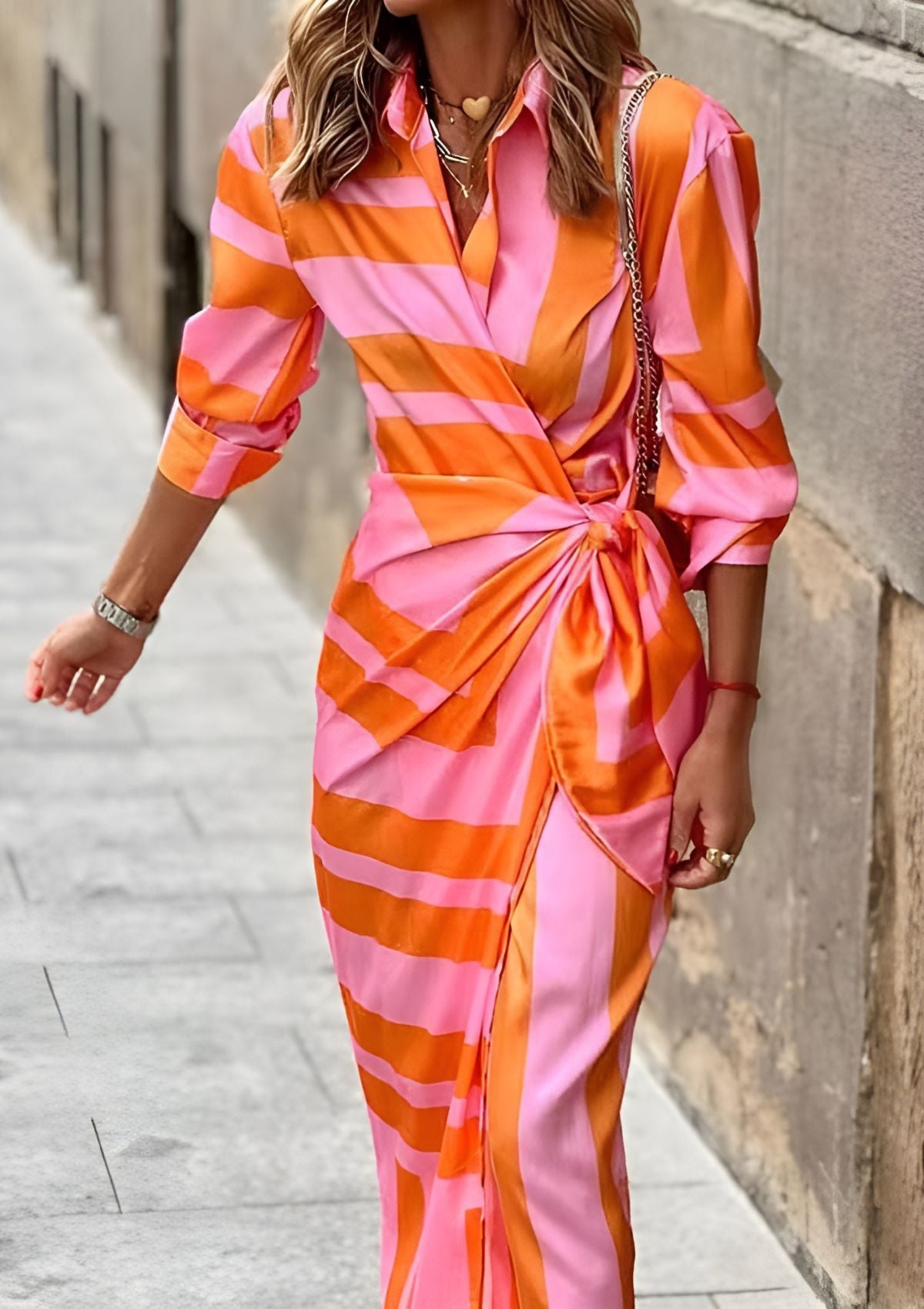 Marina | Striped Wrap Waist Dress